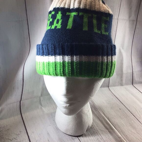 Seattle Football Unbranded Blue Green Beanie With Pom Pom - Picture 1 of 14